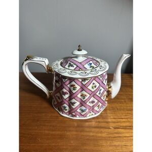 Beautiful Unique Teapot! Victoria's‎ Garden Pink Flowery Gold Laced